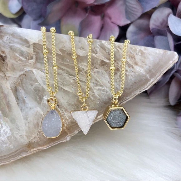 HP Dainty Gold Druzy Necklaces - Picture 2 of 7
